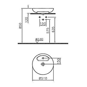 Artema Memoria Çanak Lavabo 5880b401-0563 Yuvarlak - Kompakt - 50x51 Cm - Tek Armatür Delikli - Su Taşma Deliksiz - Clean - Mat Be