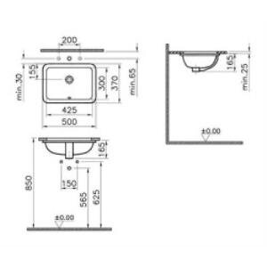 Vitra S20 Tezgahaltı Lavabo 5474b003-0618 Dikdörtgen - Kompakt - 50x37 Cm - Armatür Deliksiz - Su Taşma Delikli - Beyaz