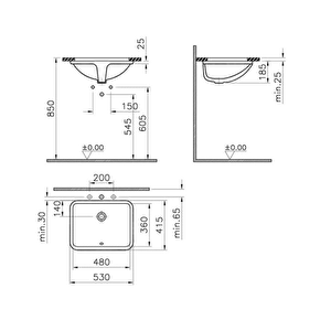Vitra S20 Tezgahaltı Lavabo 5339b003-0012 Dikdörtgen - 55x42 Cm - Armatür Deliksiz - Su Taşma Delikli - Beyaz
