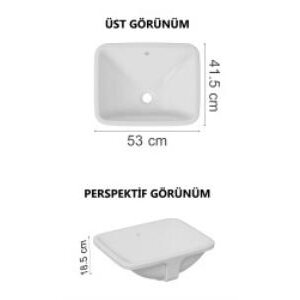 Vitra S20 Tezgahaltı Lavabo 5339b003-0012 Dikdörtgen - 55x42 Cm - Armatür Deliksiz - Su Taşma Delikli - Beyaz