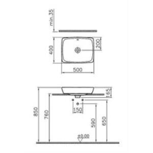 Vitra Metropole Çanak Lavabo 5667b003-0012 Dikdörtgen - Kompakt - 50x40 Cm - Armatür Deliksiz - Su Taşma Delikli - Beyaz