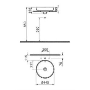 Vitra Metropole Çanak Lavabo 5940b003-0012 Yuvarlak - Kompakt - 45x45 Cm - Armatür Deliksiz - Su Taşma Delikli - Beyaz