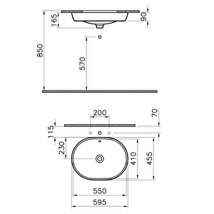 Vitra Metropole Tezgahaltı Lavabo 5942b003-1082 Oval - 60x46 Cm - Armatür Deliksiz - Su Taşma Delikli - Beyaz