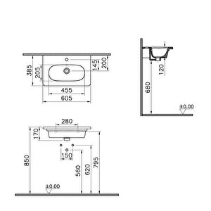 Vitra Zentrum Etajerli Lavabo 7790b003-0001 Dikdörtgen - Kompakt - 60x38 Cm - Tek Armatür Delikli - Su Taşma Delikli - Beyaz