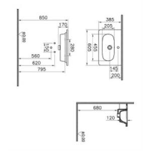 Vitra Zentrum Etajerli Lavabo 7790b003-0001 Dikdörtgen - Kompakt - 60x38 Cm - Tek Armatür Delikli - Su Taşma Delikli - Beyaz