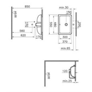 Vitra S20 Tezgahaltı Lavabo 7475b003-0618 Dikdörtgen - 55x37 Cm - Armatür Deliksiz - Su Taşma Delikli - Beyaz