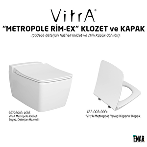 Vitra Metropole Rim-ex Vitrafresh Asma Klozet Ve Slim Soft Kapak Takımı, Beyaz