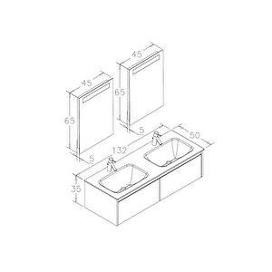 Orka Lisbon 132 Cm Mat Kaşmir Banyo Dolabı Takımı