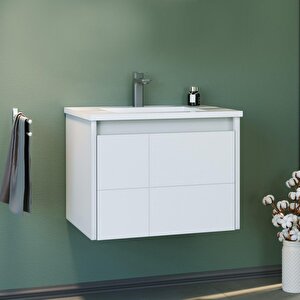 Likya 65 Cm Mat Beyaz Banyo Dolabı Alt Modül Ve Lavabo