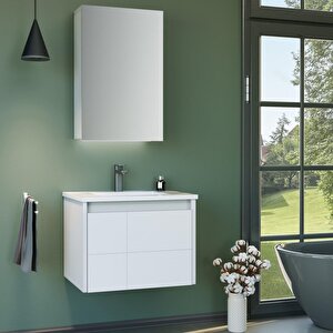 Likya 65 Cm Mat Beyaz Banyo Dolabı Alt Modül Ve Lavabo