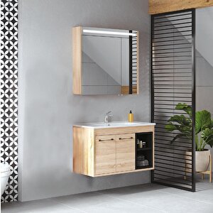 Denko Latte 85 Cm Mdf Sonoma Banyo Dolabı Alt Modül Ve Lavabo