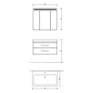 Denko Girne 90 Cm Mdf Beyaz Banyo Dolabı Alt Modül Ve Lavabo