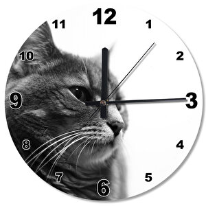 Düşünen Kedi Ahşap Duvar Saati
