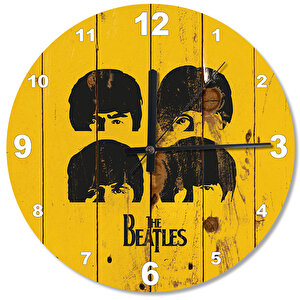Sarı Zeminde The Beatles Ahşap Duvar Saati