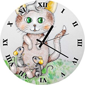 Fareler Kedi Görseli Duvar Saati