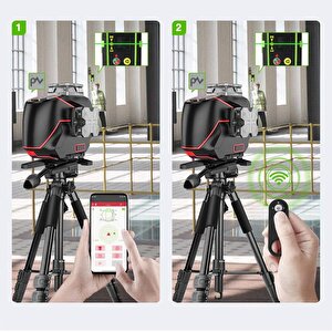 Kobb Kbl36g Profesyonel Li-ion Şarjlı 4x360⁰ Lcd Ekran Otomatik Hizalamalı Yeşil Çapraz Çizgi Lazer Distomat + Uzaktan Kumanda + T