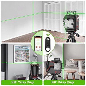 Kobb Kbl36gtp Profesyonel Li-ion Şarjlı 4x360⁰ Lcd Ekran Otomatik Hizalamalı Yeşil Çapraz Çizgi Lazer Distomat + Uzaktan Kumanda +
