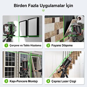 Kobb Kbl36gtp Profesyonel Li-ion Şarjlı 4x360⁰ Lcd Ekran Otomatik Hizalamalı Yeşil Çapraz Çizgi Lazer Distomat + Uzaktan Kumanda +