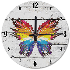 Renkli Kanatlı Kelebek Desenli Duvar Saati