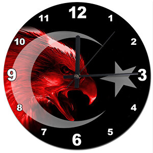 Türk Bayrağı Kırmizi Kartal Sessiz Duvar Saati