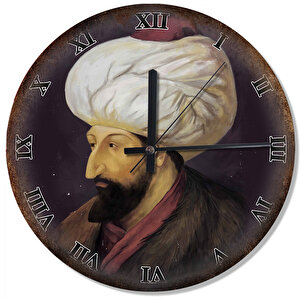 Fatih Sultan Mehmet Metal Zeminde Analog Duvar Saati