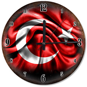 Zeminde Dalgalı Türk Bayrağı Desenli Duvar Saati