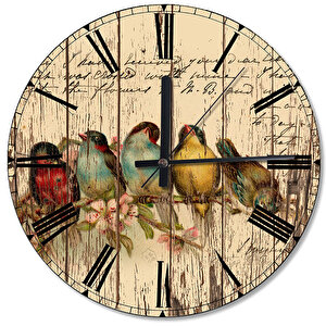 Daldaki Renkli Kuşlar Şekilli Duvar Saati