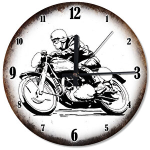 Vintage Motosikletli Afiş Tasarım Duvar Saati