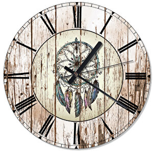 Ahşap Zeminde Dream Catcher  Akarlı Duvar Saati