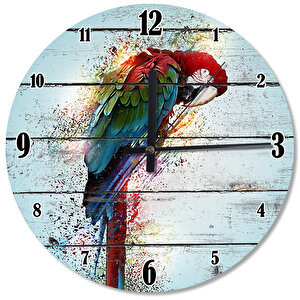 Renkli Papağan Ahşap Duvar Saati