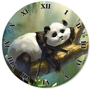 Dalda Uyuyan Panda Baskılı Duvar Saati