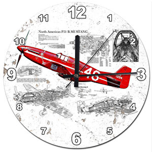 P51 B Mustang Eski Savaş Uçağı Sessiz Duvar Saati