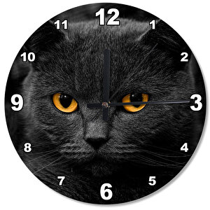 Kara Kedi Ahşap Duvar Saati