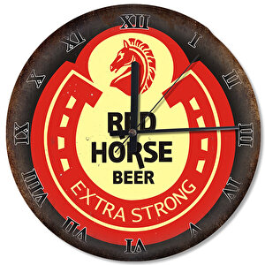 Red Horse Beer Reklam Roma Rakamlı Akarlı Duvar Saati