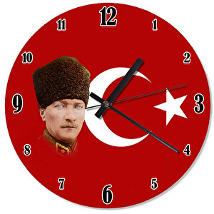 Atatürk Ve Bayrak Desenli Duvar Saati
