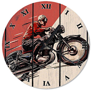 Eski Motorsiklet Yarışçısı Tasarım Duvar Saati