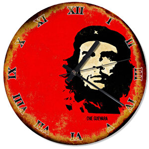 Eskitilmiş Zeminde Che Guevara Desenli Duvar Saati