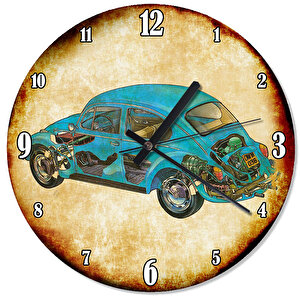 Mavi Volkswagen Retro Duvar Saati