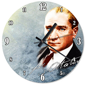Mavi Zeminde Atatürk İmza Özel Tasarım Duvar Saati