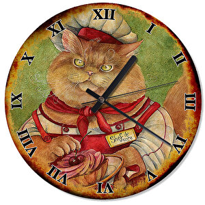Retro Aşçı Kedi Duvar Saati