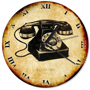 Eskimiş Zeminde Çevirmeli Siyah Telefon Duvar Saati