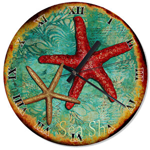 Retro Kırmızı Deniz Yıldızı Duvar Saati