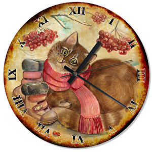 Kaşkol Ve Kedi Akarlı Duvar Saati