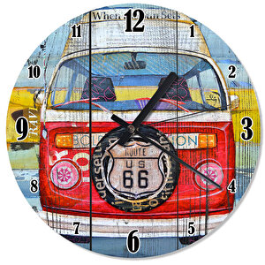 Ahşap Zeminde Volkswagen Route 66 Duvar Saati