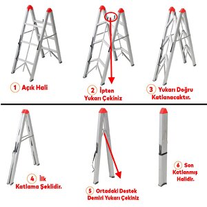 Elbe Portatif Katlanır Pratik Hafif Çok Amaçlı Kırmalı 5+5 Çift Basamak Basamaklı Merdiven