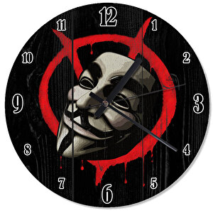 Ahşap Zeminde V For Vendetta Maske Ve İşareti Duvar Saati