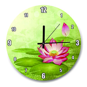 Lotus Çiçeği Ve Yeşil Zemin  Duvar Saati