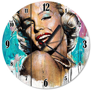 Ahşap Zeminde Marilyn Monroe Portresi Duvar Saati