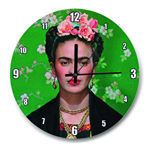 Frida Kahlo Yeşil Zeminde  Duvar Saati