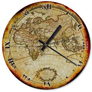 Eski Zeminde Küre Dünya Haritası Duvar Saati